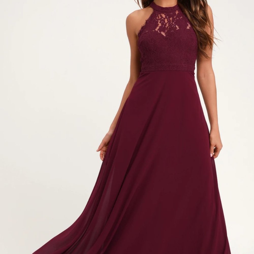 Lulus "Dance All Evening Burgundy Lace Maxi Dress"